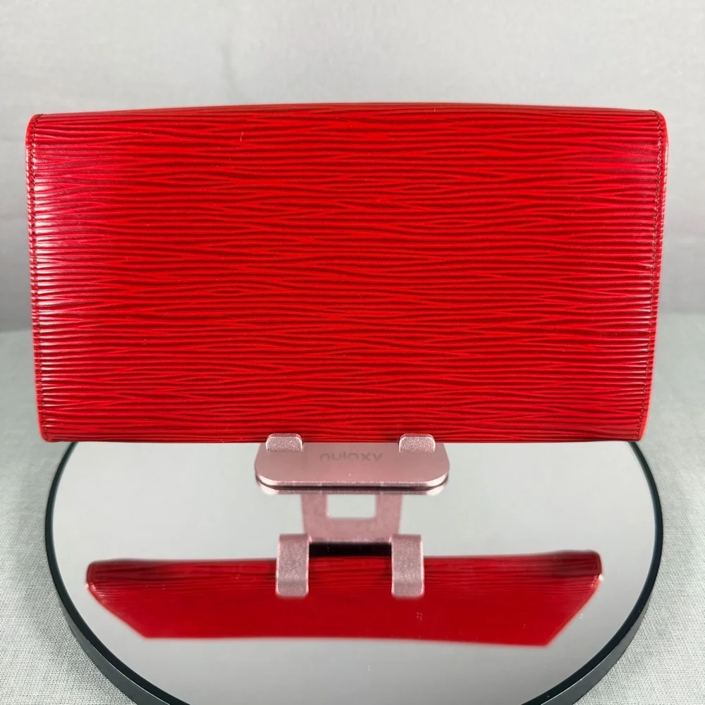 Louis Vuitton Trifold Wallet Red Epi Leather Snap Closure Zip Coin Pocket